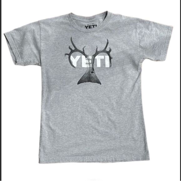 YETI Antlers & Fish Tail Graphic Tee Heather Gray Men’s T-Shirt — Size M - Picture 2 of 5